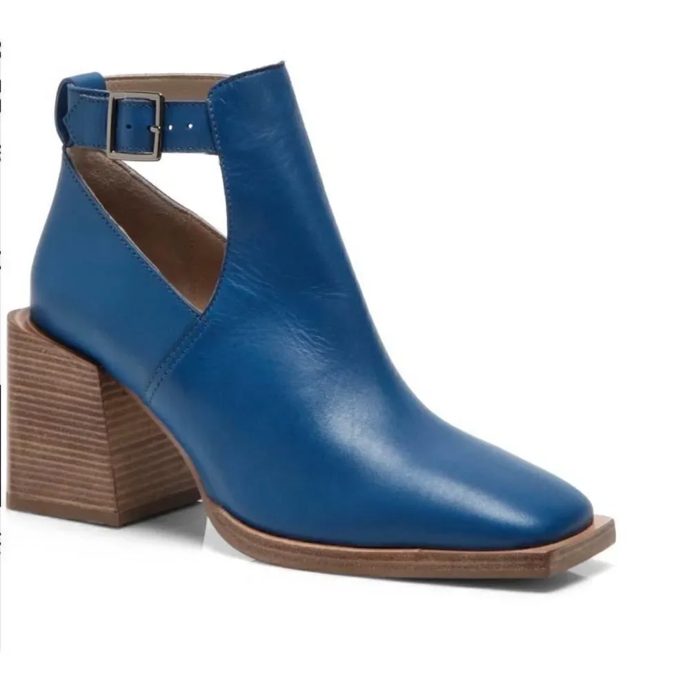 Free People Brady Buckle Bootie Boots Leather Blue Size 9 New